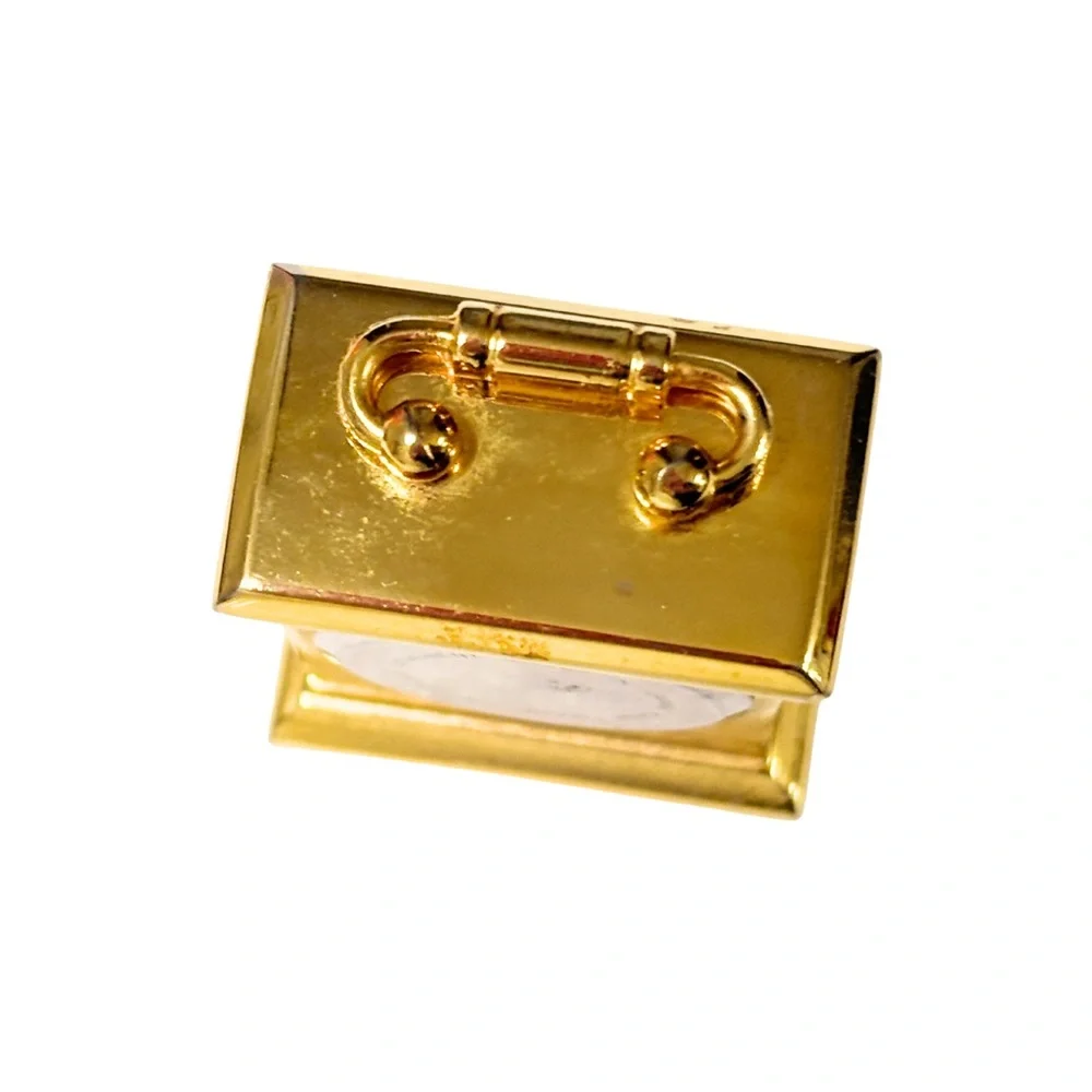 Miniature Clock Gold White Face Black Numerals Desk Table Decor Vintage Inspired